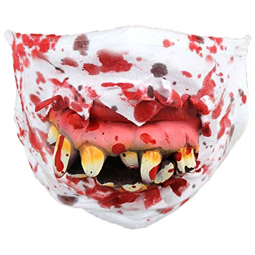 Disfraz de Halloween con cara de zombie, accesorio de cirujano sangriento con dientes caníbales de látex atados – Talla única para adultos – Perfecto para Halloween (Caníbal – 16 dientes)