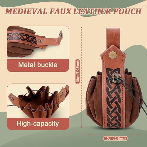 Disfraz de nigromante de Halloween, Cinturón de cuero de imitación medieval + Bolso Vikingo de cuero con Cordón, para Cosplay Accesorios de disfraz de bruja mago de Carnaval de Halloween