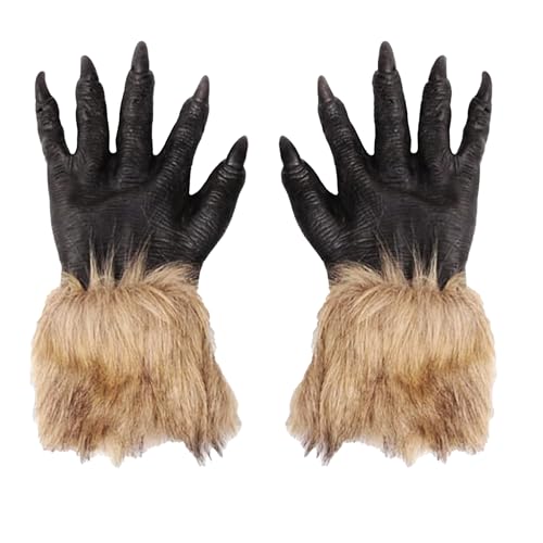 Disfraz Hombre Lobo Adulto Halloween Carnaval, Mascara Lobo Latex 3D Peludo + Guantes Mano Garra Lobo para Disfraz Halloween Animal Salvaje, Wolf Costome Traje Hombre Lobo (Marron Oscuro)