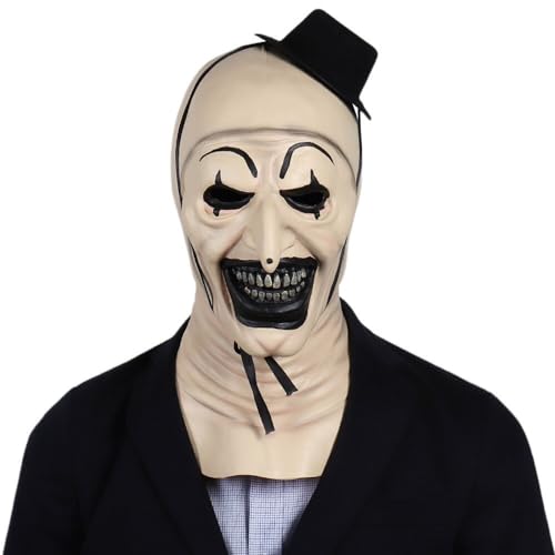 Disfraz Terrifier Adulto, Disfraz Terrifier halloween Mujer Hombre S M L Unisex, Mascara Terrifier Halloween+Cuchillo+Guantes,Disfraz Payaso Asesino Blanco y Negro (L, MONO+MASCARA+CUCHILLO+GUANTES)