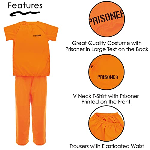 Disfraz unisex de prisioneros para adultos con puños, talla XL, camiseta de prisionero naranja, pantalones naranjas a juego, esposas de utilería, policías y ladrones, disfraz de Halloween