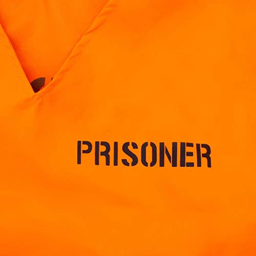 Disfraz unisex de prisioneros para adultos con puños, talla XL, camiseta de prisionero naranja, pantalones naranjas a juego, esposas de utilería, policías y ladrones, disfraz de Halloween