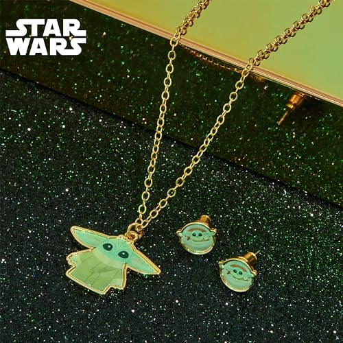 Disney Juegos de Joyas para Niña Pulsera Stitch Niña Aretes Pendientes Accesorios Lilo y Stitch Regalos Niña Navidad (Oro Baby Yoda)