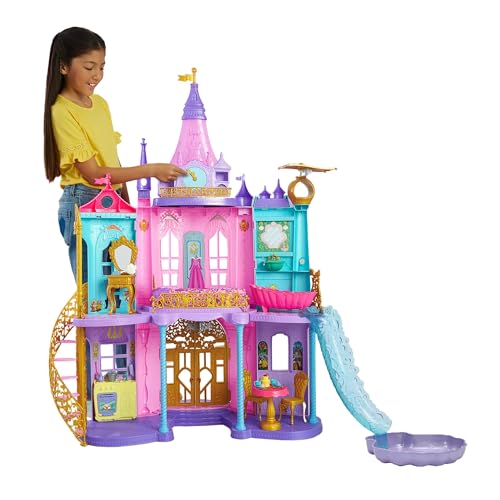 Disney Princess Castillo aventuras reales Casa de muñecas para princesas con dos pisos, muebles y accesorios, con luces y sonidos, juguete +3 años (Mattel HLW29)