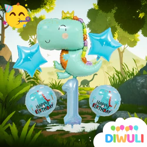 DIWULI Decoracion Dinosaurios Cumpleaños 1 Año - Globos Dinosaurios Cumpleaños, Globo Numero 1 Azul, Cumpleaños Dinosaurios Gigante, Dinosaurios Cumpleaños, Globos de Cumpleãnos 1 Año Niño Fiesta