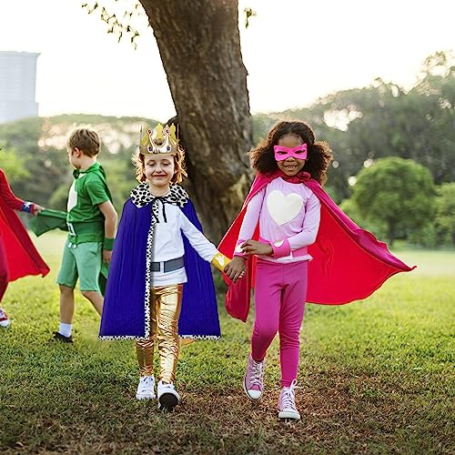 DKINY 2pcs Capa Rey para Niños Azul Medieval Príncipe Rey Reina Disfraz Infantil de Rey con Túnica y Corona Lunar Cosplay Disfraz de Rey Capa de Terciopelo Los Reyes Magos Fiesta Carnaval Halloween