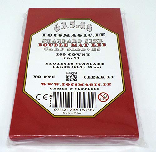 docsmagic.de 100 Double Mat Red Card Sleeves Standard Size 66 x 91 - Roja - Fundas - PKM MTG