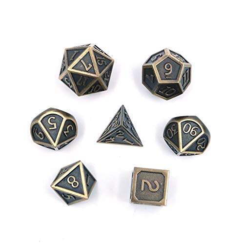 DollaTek 7 PCS D&D de Metal sólido Juego con Bolsa de Almacenamiento y aleación de Zinc con Esmalte para Juegos de rol Mazmorras y Dragones (Plateado de Rollo Antiguo)