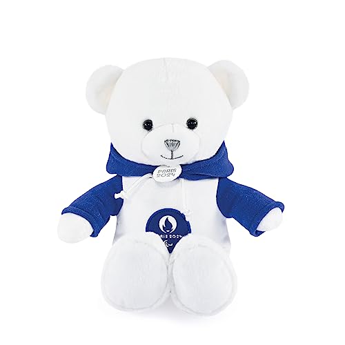 Doudou et Compagnie – Ours Paris 2024 – Licencia Oficial de los Juegos Olímpicos de París 2024 – Peluche Oso con Capucha Azul – Desde el Nacimiento – 25 cm – Marrón – JO2446