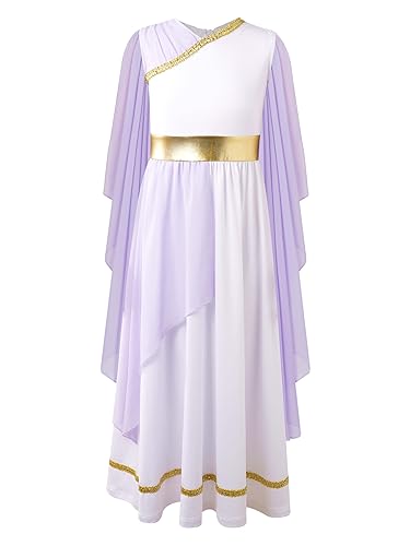 dPois Vestido de Diosa Griega para niña disfraz griego de Toga antigua Disfraz de Imperio Romano Disfraces de Cosplay Carnaval Halloween Lavanda 11-12 años