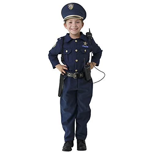 Dress Up America Disfraz De Policía Para Niños - Disfraz De Policía De Juego De Rol Para Niños - Conjunto De Camisa, Pantalones, Gorro, Cinturón, Silbato, Funda Para Pistola Y Walkie Talkie De Policía