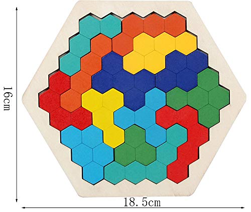 EACHHAHA Juguetes de Rompecabezas de Hexágonos de Madera, Bloques de Rompecabezas de Madera para Desafiar la Mente, Juguetes Educativos de Rompecabezas, Tangram para Niños de 4, 5, 6 y 7Años