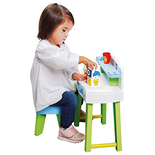 Ecoiffier Maxi Abrick Mi Primer Escritorio con Taburete, Incluye Plantillas y portalápices, Medidas: 43x20x48, Adecuado para niños a Partir de 1 año (7851), Multicolor