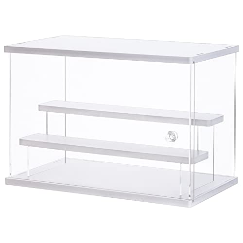 ECOSEAO Vitrina de acrílico Caja de almacenamiento de exhibición transparente con puerta corredera para coleccionables, figuritas en miniatura (White, 31.5x18x21.8cm)