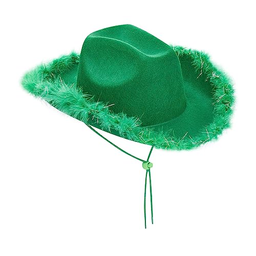 Edhomenn Sombrero de vaquero de fieltro para mujer, ribete de plumas esponjosas, sombrero de vaquera, disfraz de juego de rol, accesorio para fiesta de cosplay (B-verde, 32 cm x 42 cm x 18 cm)