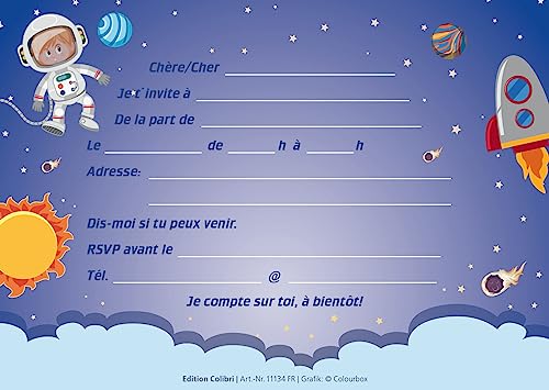 Edición Colibri 10 Tarjetas de invitación ASTRONAUTES en francés para un cumpleaños infantil o para una fiesta espacio/cosmos de (11134 ES)