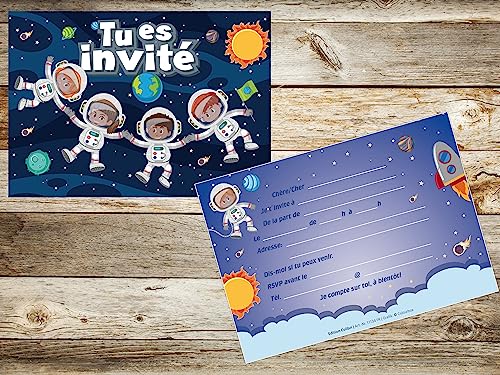 Edición Colibri 10 Tarjetas de invitación ASTRONAUTES en francés para un cumpleaños infantil o para una fiesta espacio/cosmos de (11134 ES)