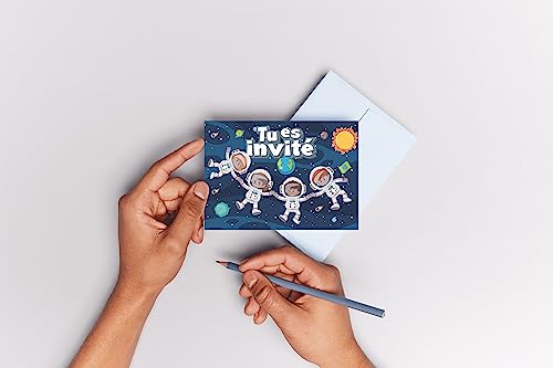 Edición Colibri 10 Tarjetas de invitación ASTRONAUTES en francés para un cumpleaños infantil o para una fiesta espacio/cosmos de (11134 ES)