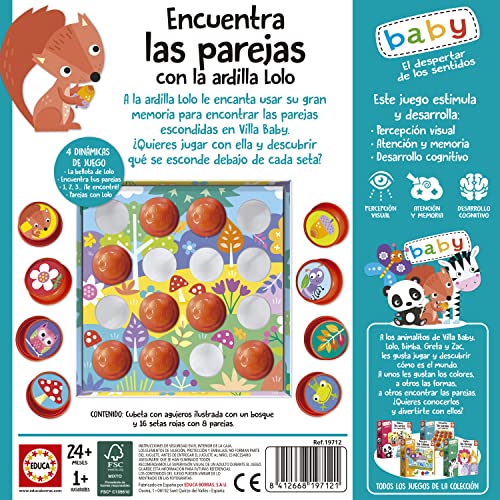 Educa - Encuentra Las Parejas con la Ardilla Lolo | Juego Educativo con 4 dinámicas para Encontrar Las Parejas para estimular la percepción Visual, atención y Memoria y Desarrollo cognitivo (19712).