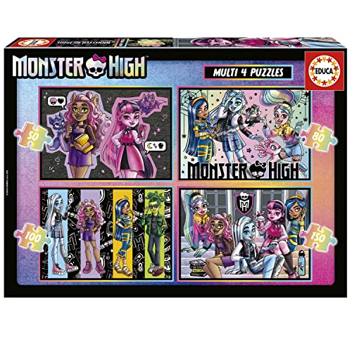 Educa - Set de 4 Puzzles Infantiles progresivos de 50 a 150 Piezas con Las imágenes más Divertidas de Monster High, Medidas: 34 x 24 cm, Recomendados a Partir de 5 años (19706)