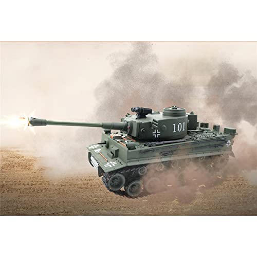 efaso Tanque teledirigido German Tiger I 1:20 RC Panzer con función de disparo con munición de aire suave, tanque detallado modelo de 2,4 GHz RTR (tanque tigre) (RC Panzer German Tiger I verde)