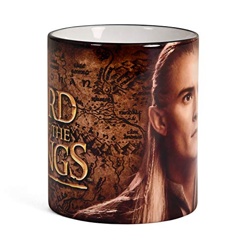 Elbenwald Lord Of The Rings Taza 20 años de recolección de aniversario con Legolas Logotipo de presión y película de Legolas 320 ml de cerámica