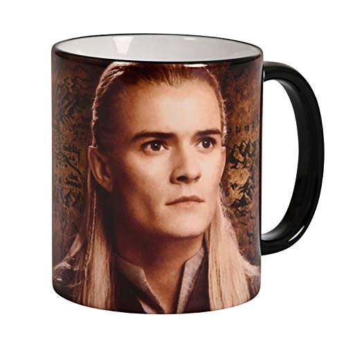 Elbenwald Lord Of The Rings Taza 20 años de recolección de aniversario con Legolas Logotipo de presión y película de Legolas 320 ml de cerámica