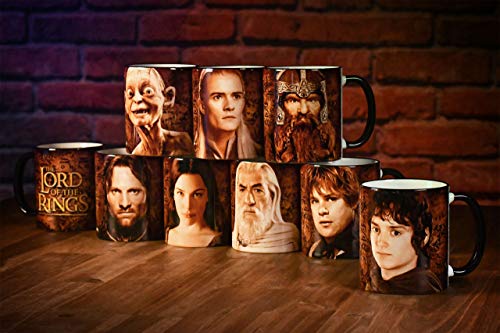 Elbenwald Lord Of The Rings Taza 20 años de recolección de aniversario con Legolas Logotipo de presión y película de Legolas 320 ml de cerámica