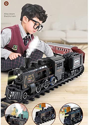 elemhome Modelo de juguete eléctrico de carretera, locomotora de vapor, juego de tren de carga con luces de sonido realistas de tren y negro ahumado