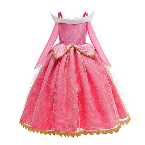 Emin Niña Vestido de Princesa Aurora Disfraz de Bella Durmiente con Accesorios Vestido de Princesa de Cuento de Hadas Cumpleaños Cosplay Halloween Navidad Carnaval Bautizo Vestirse