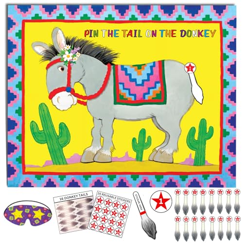 English Cards Studio Art - Póster de burro grande de 45 x 50 cm y 16 colas, juego de patio para tu familia, suministros para fiestas de cumpleaños