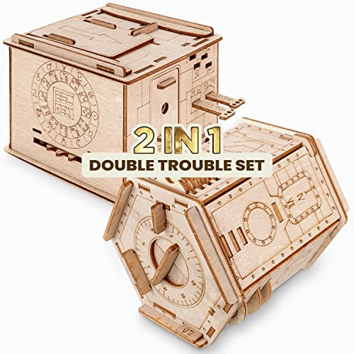 ESC WELT Double Trouble Set – Escape Room Game Adultos – Rompecabezas de juegos para adultos – Rompecabezas de madera para adultos – Caja de regalo – Caja de regalo – Escape Game Knobelbox
