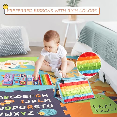 Espejo Bebe Montessori 0 3 6 12 Meses, Tummy Time Juguetes con Libro Crepitante, Juguete para Bebés Montessori 1 2 Años, Educativo Regalos, Libro Sensorial Tela Bebe Plegable para Recién Nacidos