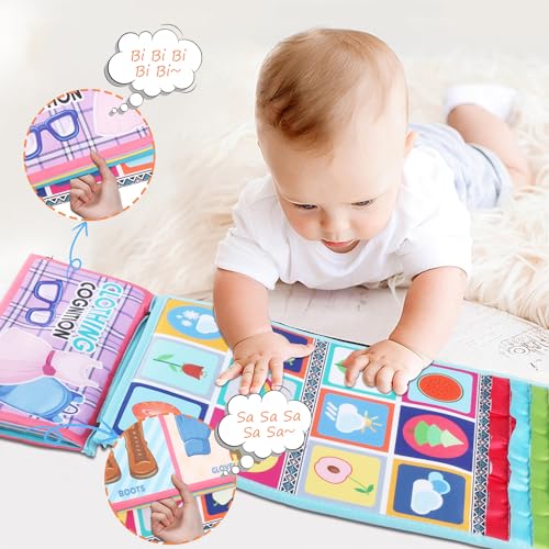 Espejo Bebe Montessori 0 3 6 12 Meses, Tummy Time Juguetes con Libro Crepitante, Juguete para Bebés Montessori 1 2 Años, Educativo Regalos, Libro Sensorial Tela Bebe Plegable para Recién Nacidos