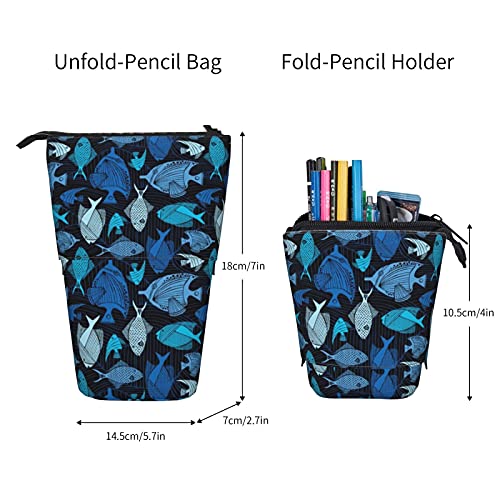 Estuche telescópico para lápices Oceanic Deep Sea Blue Fish Stand con cremallera, portátil, duradero para niños y niñas