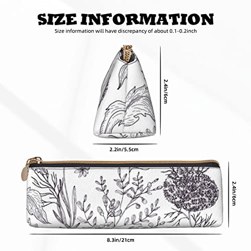 Estuche triangular de cuero con estampado de hierbas y plantas herbáceas florecientes, bolsa de papelería escolar, bolsa de lápices para adolescentes