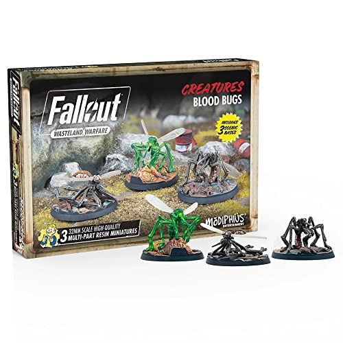 Fallout Wasteland Warfare: Creatures - Blood Bugs - 3 miniaturas de resina sin pintar, RPG, incluye bases escénicas, figuras de escala de 32 mm, miniaturas de juego de rol de mesa, gris