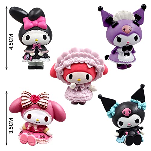 FAMILIO 5pcs My Melody Figura Hello Kitty Figuras de Sanrio Modelo de PVC Adornos para Pasteles Suministros para Fiestas Las Figuras Incluyen Kuromi Melody Hello Kitty Juego Mini Figuras Decoración