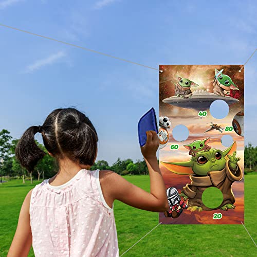 FAMILIO Juego de Lanzamiento de Star Wars Yoda con 4 Bolsas De Frijoles Banner De Juego De Lanzamiento De Carnaval Juego De Lanzamiento De Star Wars Yoda Suministros De Fiesta para Niños