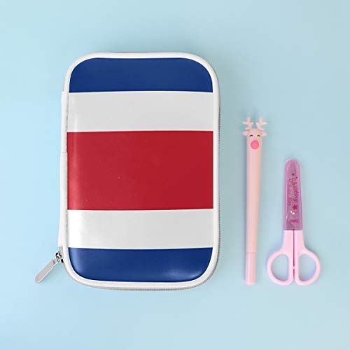 FANTAZIO Organizador de lápices Bandera de Costa Rica Cuero PU Bolsa de Cosméticos Caja Grande para Lápices o Pincel de Maquillaje