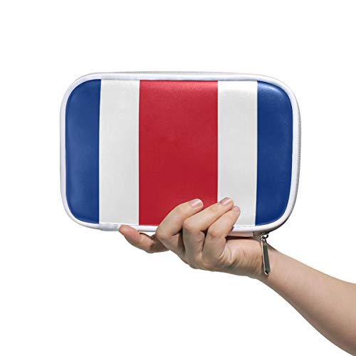 FANTAZIO Organizador de lápices Bandera de Costa Rica Cuero PU Bolsa de Cosméticos Caja Grande para Lápices o Pincel de Maquillaje