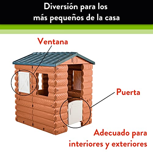 FEBER - Camping Cottage, cabaña de Juegos, una casita de Juguete Inspirada en la Naturaleza y con Aspecto de Madera, con Ventanas y Puerta abatibles,niños y niñas a Partir de 1año, Famosa (FEB05000)