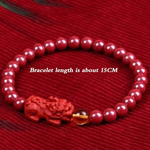 Feng Shui Riqueza Pixiu Pi Yao Pulsera Roja for Mujer Cuentas de Cinabrio Cuentas de Buda Pulsera Pulsera Elástica Cristal Atraer Dinero Fuerte Talismán Amuleto,Rojo,8MM ( Color : Rot , Size : 8MM )