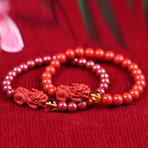 Feng Shui Riqueza Pixiu Pi Yao Pulsera Roja for Mujer Cuentas de Cinabrio Cuentas de Buda Pulsera Pulsera Elástica Cristal Atraer Dinero Fuerte Talismán Amuleto,Rojo,8MM ( Color : Rot , Size : 8MM )