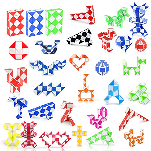 FENGQ 32 PCS Mini Serpiente Mágica, Magic Snake Cube, Juguetes de Rompecabezas de Serpiente para Niños/Niñas para Llenadores de Bolsos, Regalos Cumpleaños Niños (Color Aleatorio)