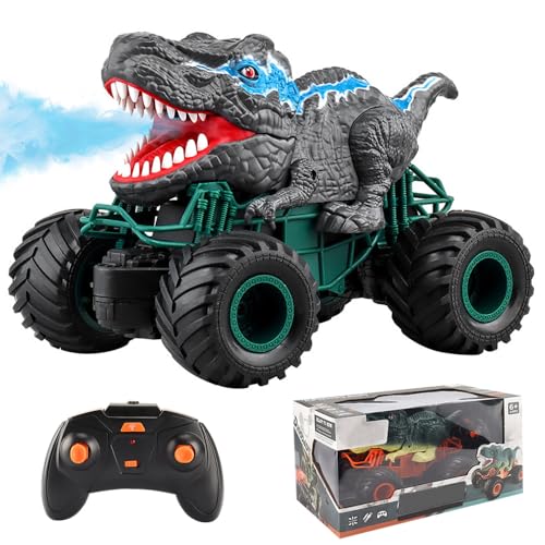 FENYW Monster Truck 2.4GHz RC Monster Truck Mando a distancia Coche de dinosaurio teledirigido Off-Road Stunt Vehículo con niebla de spray y luces LED, juguete de dinosaurio para niños y niñas