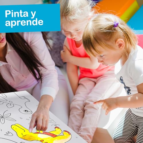 Festicy Rollo de papel para pintar niños I 3 metros de papel continuo blanco con dibujos para colorear niños I Libro adhesivo edición dinosaurios para regalos de cumpleaños, alumnos primaria