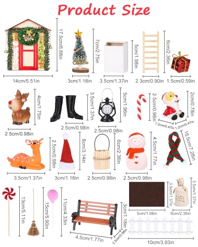 Fiabgum Juego De Accesorios Para Puerta De Gnomo De Navidad, 27PCS Casa De Muñecas Navideña Miniatura,Accesorios De Casa De Muñecas DIY Para jardín en Miniatura Elfo Navidad,Corona Navideña Accesorios