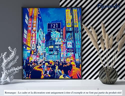 Figured'Art Pintar por Numeros Adultos con marco Tokyo shibuya - Manualidades pintura acrilica Kit Cuadro DIY completo - 40x50cm con bastidor montado