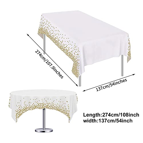 FINDIR 4 Piezas Mantel Desecheble Fiesta Oro Blanco Mantel Rectangular Dorado Cubierta de Mesa Plásticos Manteles para Fiestas Boda Banquetes Cumpleaños de Niñas, Baby